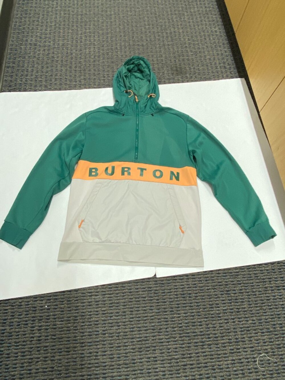 Burton Crown Weatherproof Pullover Fleece Hoodie Size L Green Orange Gray Men's